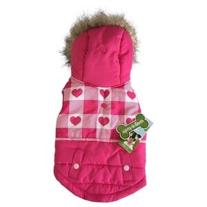 Wag-A-Tude Buffalo Check Puffer Dog Jacket Pink White Size S